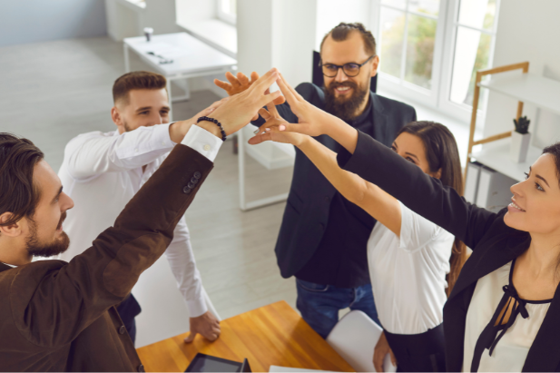 Group of people involved in a team building exercise